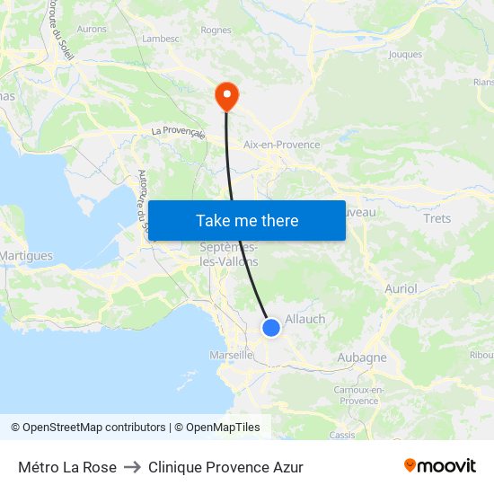 Métro La Rose to Clinique Provence Azur map