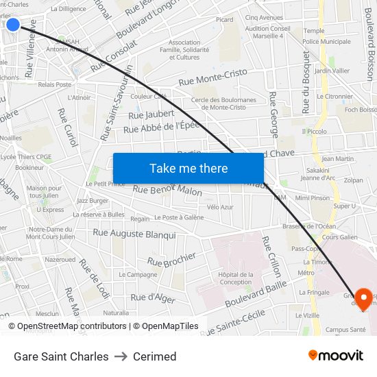 Gare Saint Charles to Cerimed map