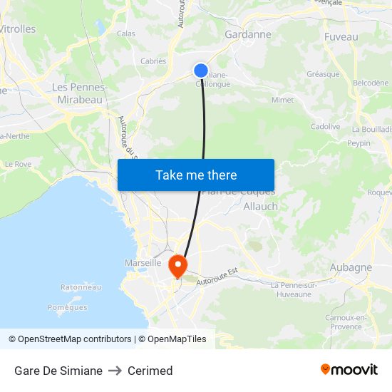 Gare De Simiane to Cerimed map