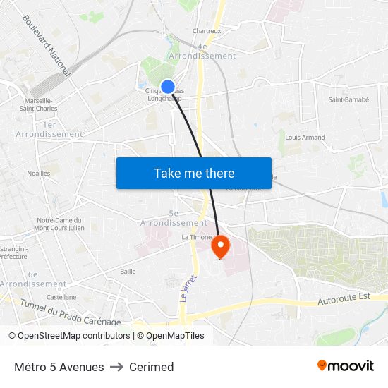 Métro 5 Avenues to Cerimed map