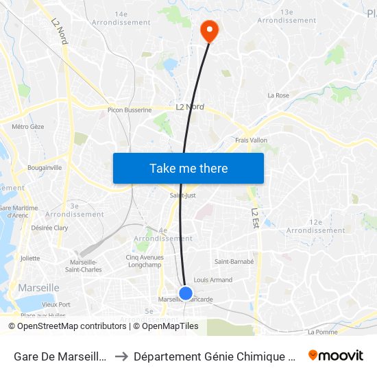 Gare De Marseille-Blancarde to Département Génie Chimique Génie Des Procédés map