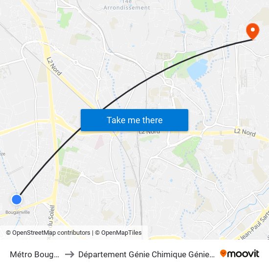 Métro Bougainville to Département Génie Chimique Génie Des Procédés map