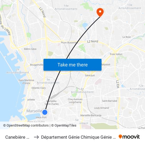 Canebière Bourse to Département Génie Chimique Génie Des Procédés map