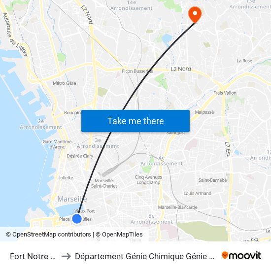 Fort Notre Dame to Département Génie Chimique Génie Des Procédés map