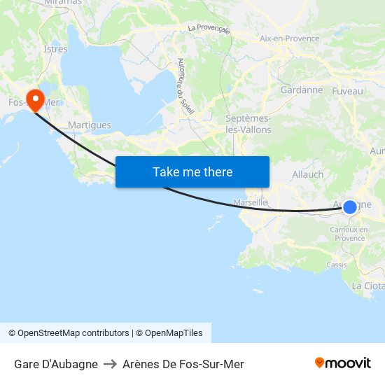 Gare D'Aubagne to Arènes De Fos-Sur-Mer map