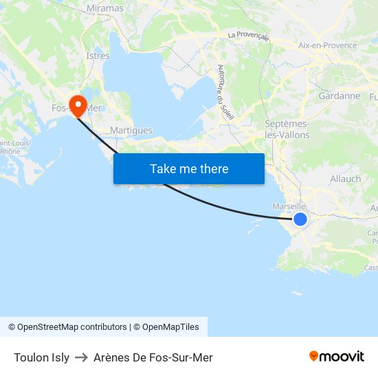 Toulon Isly to Arènes De Fos-Sur-Mer map
