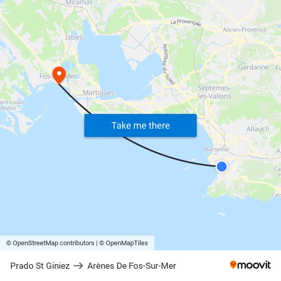 Prado St Giniez to Arènes De Fos-Sur-Mer map