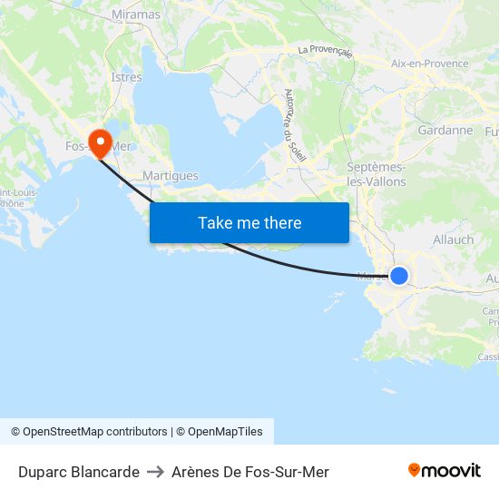 Duparc Blancarde to Arènes De Fos-Sur-Mer map