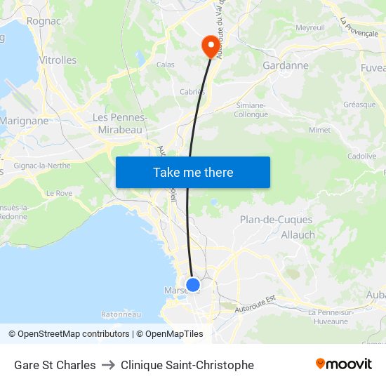 Gare St Charles to Clinique Saint-Christophe map