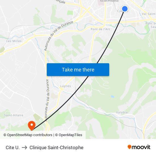 Cite  U. to Clinique Saint-Christophe map
