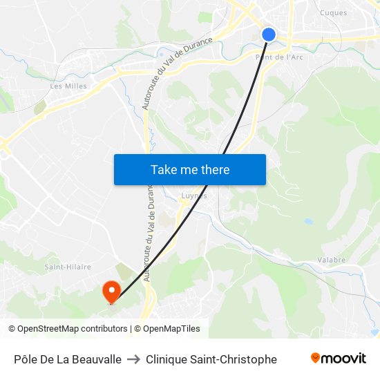 Pôle De La Beauvalle to Clinique Saint-Christophe map