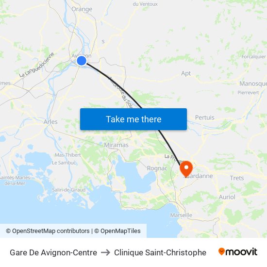 Gare De Avignon-Centre to Clinique Saint-Christophe map