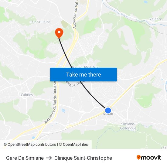 Gare De Simiane to Clinique Saint-Christophe map