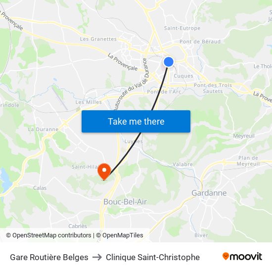 Gare Routière Belges to Clinique Saint-Christophe map