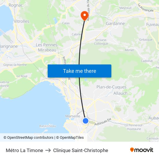 Métro La Timone to Clinique Saint-Christophe map