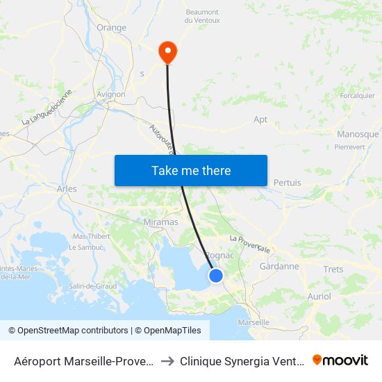 Aéroport Marseille-Provence to Clinique Synergia Ventoux map