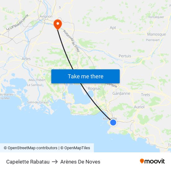 Capelette Rabatau to Arènes De Noves map