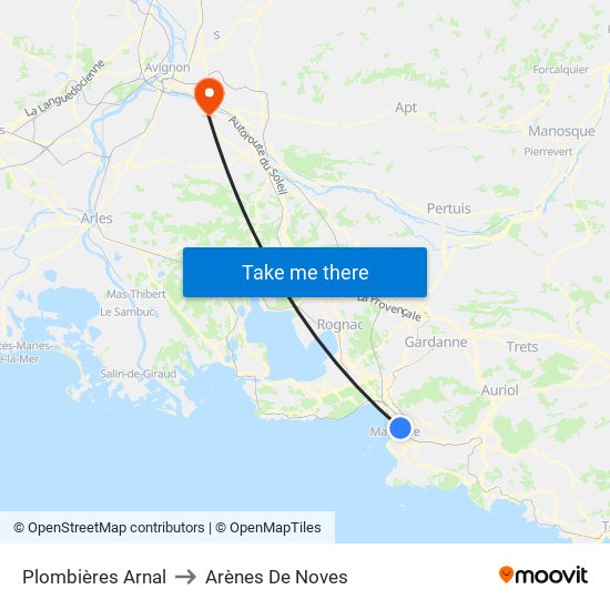 Plombières Arnal to Arènes De Noves map