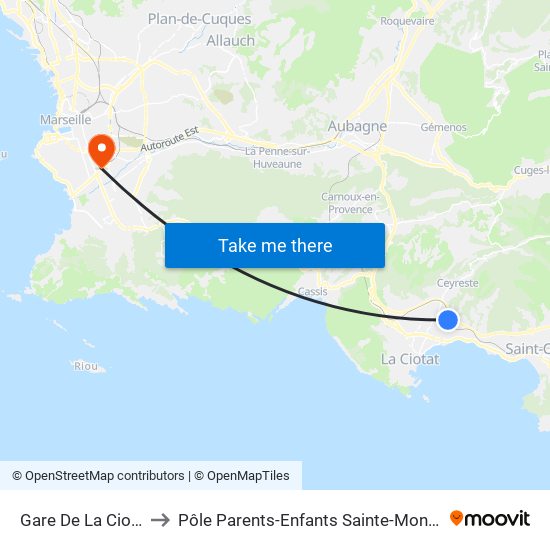 Gare De La Ciotat to Pôle Parents-Enfants Sainte-Monique map