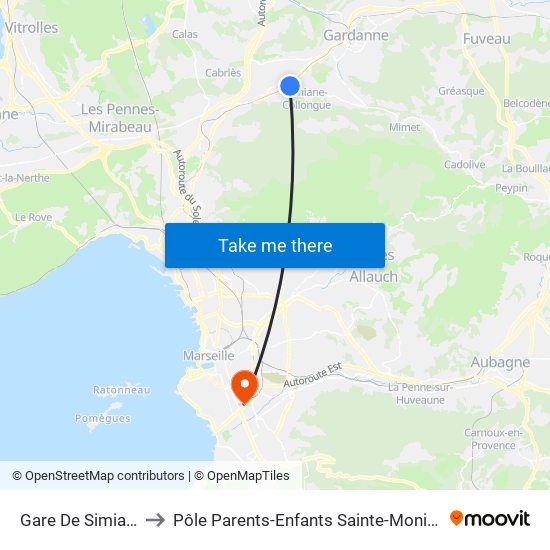 Gare De Simiane to Pôle Parents-Enfants Sainte-Monique map