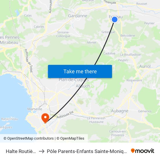 Halte Routière to Pôle Parents-Enfants Sainte-Monique map