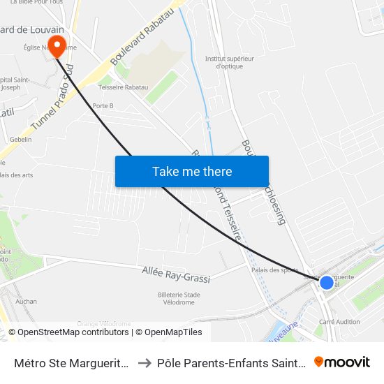 Métro Ste Marguerite Dromel to Pôle Parents-Enfants Sainte-Monique map