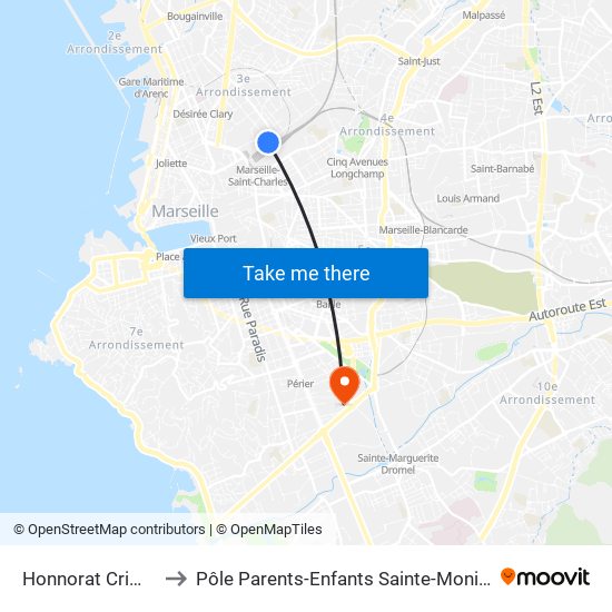 Honnorat Crimée to Pôle Parents-Enfants Sainte-Monique map