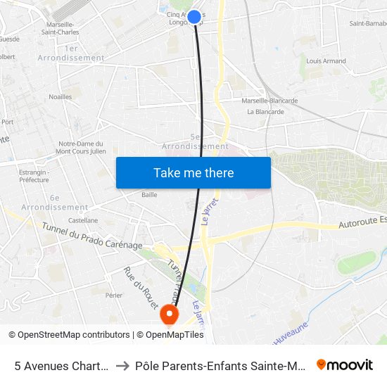 5 Avenues Chartreux to Pôle Parents-Enfants Sainte-Monique map