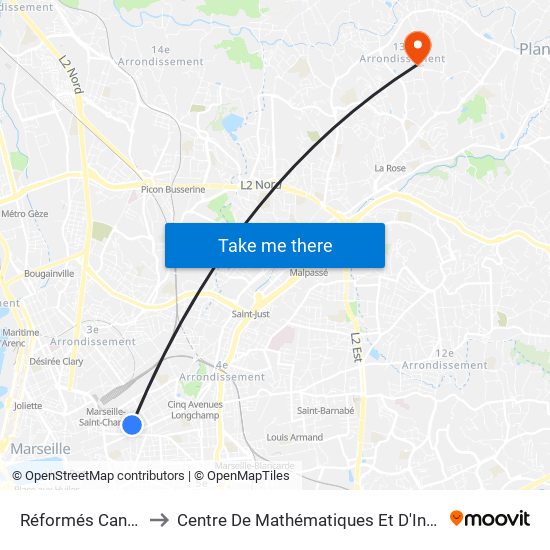 Réformés Canebière to Centre De Mathématiques Et D'Informatique map