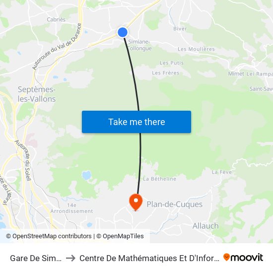 Gare De Simiane to Centre De Mathématiques Et D'Informatique map