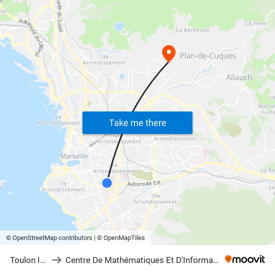 Toulon Isly to Centre De Mathématiques Et D'Informatique map