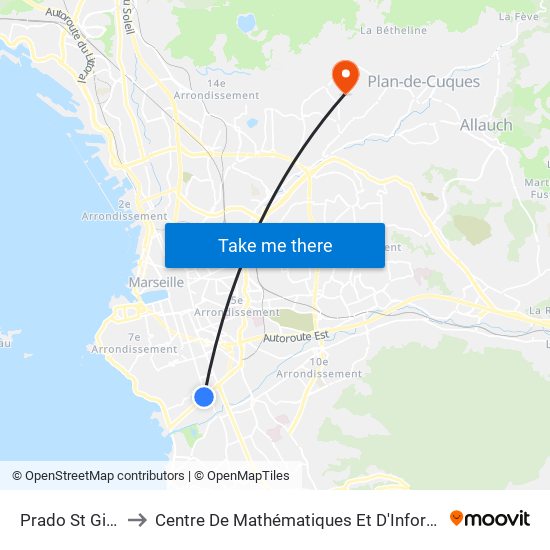 Prado St Giniez to Centre De Mathématiques Et D'Informatique map