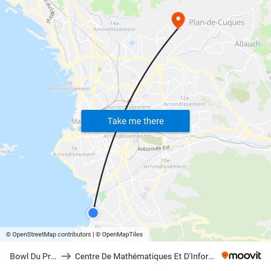 Bowl Du Prado to Centre De Mathématiques Et D'Informatique map