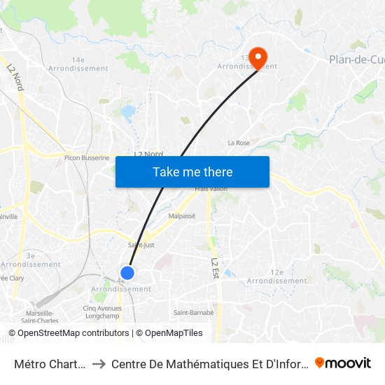 Métro Chartreux to Centre De Mathématiques Et D'Informatique map