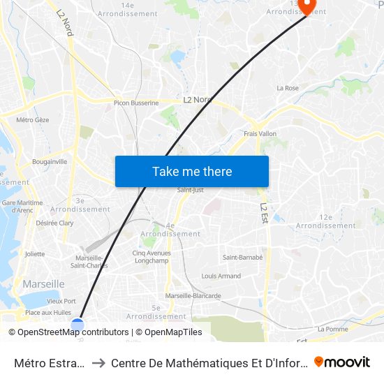 Métro Estrangin to Centre De Mathématiques Et D'Informatique map