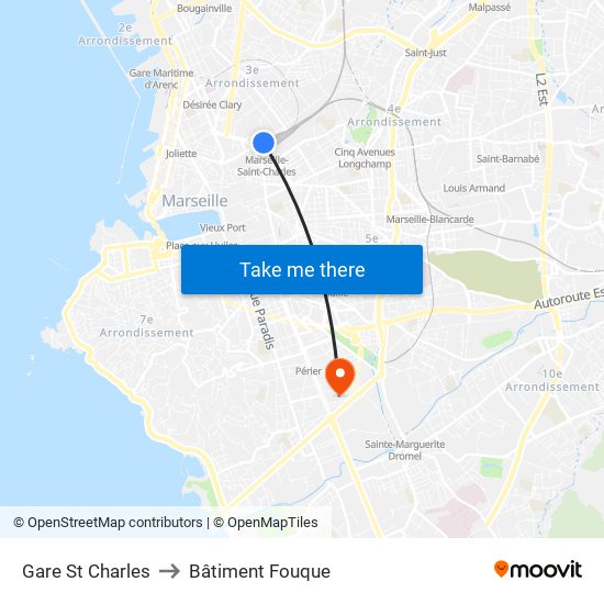 Gare St Charles to Bâtiment Fouque map