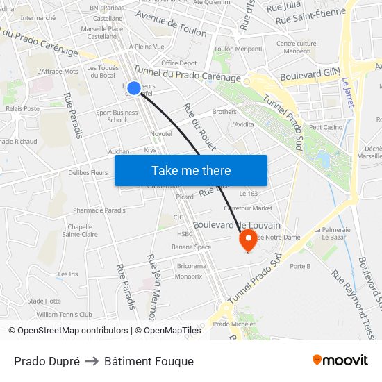 Prado Dupré to Bâtiment Fouque map