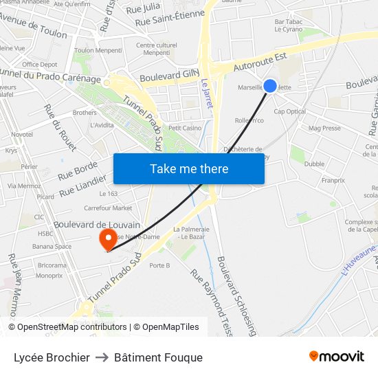 Lycée Brochier to Bâtiment Fouque map