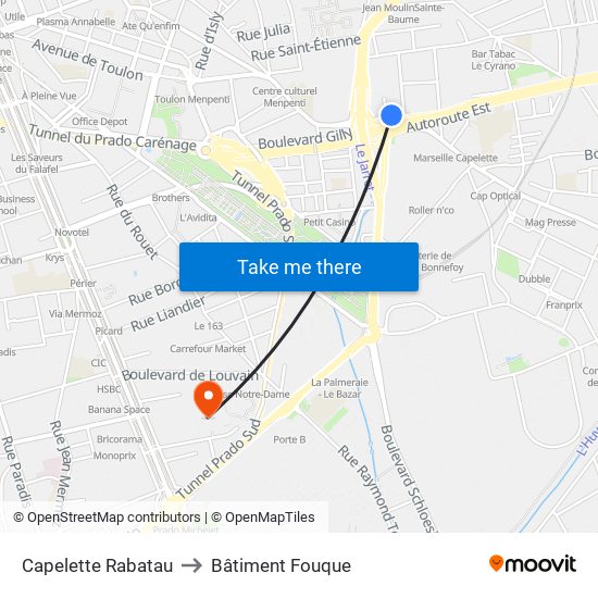 Capelette Rabatau to Bâtiment Fouque map