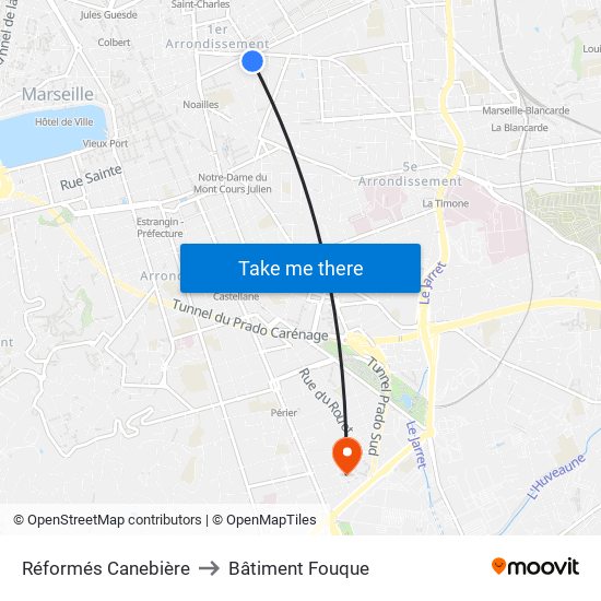 Réformés Canebière to Bâtiment Fouque map