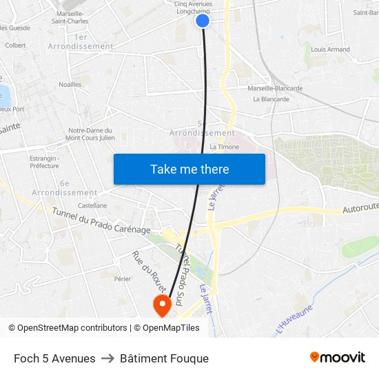 Foch 5 Avenues to Bâtiment Fouque map