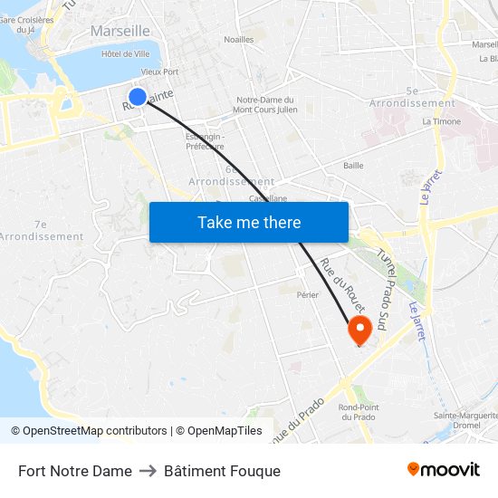 Fort Notre Dame to Bâtiment Fouque map