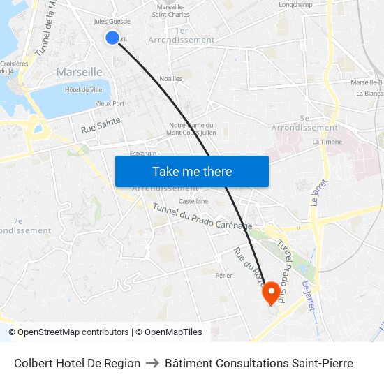 Colbert Hotel De Region to Bâtiment Consultations Saint-Pierre map