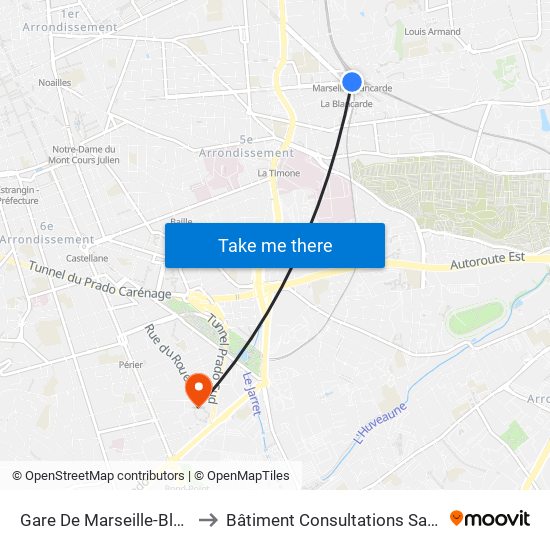 Gare De Marseille-Blancarde to Bâtiment Consultations Saint-Pierre map