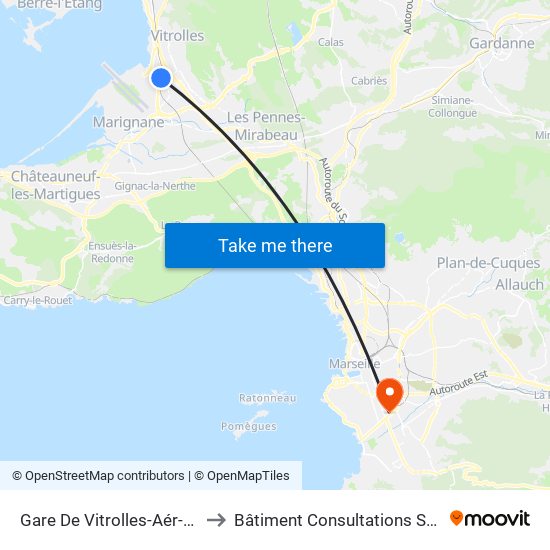 Gare De Vitrolles-Aér-Marseille to Bâtiment Consultations Saint-Pierre map