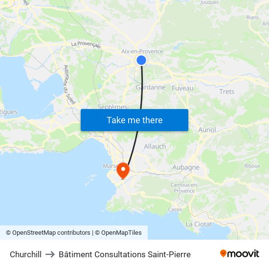 Churchill to Bâtiment Consultations Saint-Pierre map