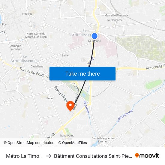 Métro La Timone to Bâtiment Consultations Saint-Pierre map