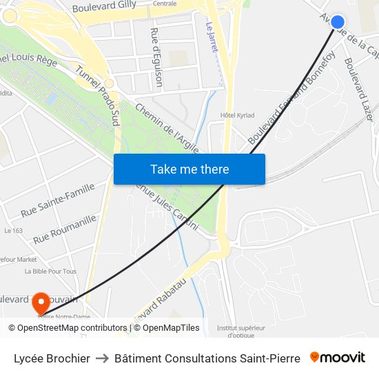 Lycée Brochier to Bâtiment Consultations Saint-Pierre map