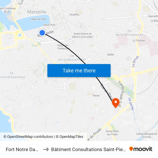 Fort Notre Dame to Bâtiment Consultations Saint-Pierre map