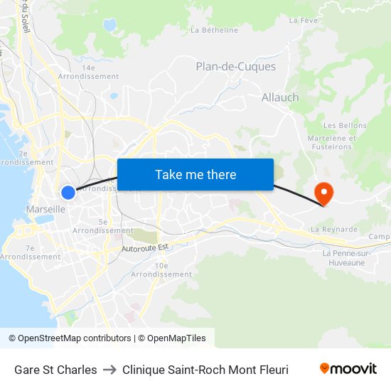 Gare St Charles to Clinique Saint-Roch Mont Fleuri map